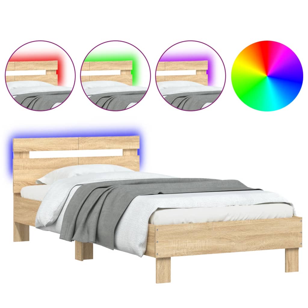 vidaXL Bedframe met hoofdbord en LED sonoma eikenkleurig 100x200 cm