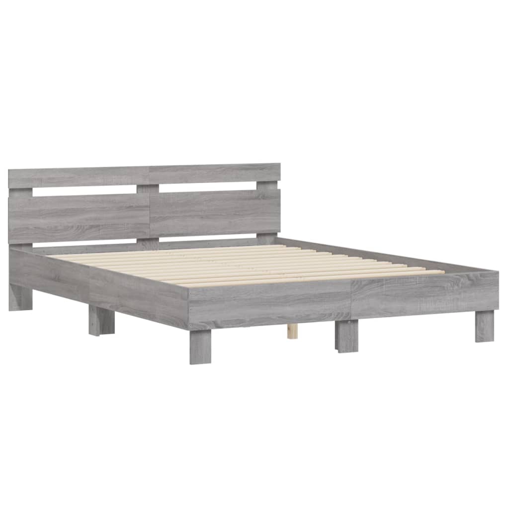 vidaXL Bedframe met hoofdeinde bewerkt hout grijs sonoma 140x200 cm