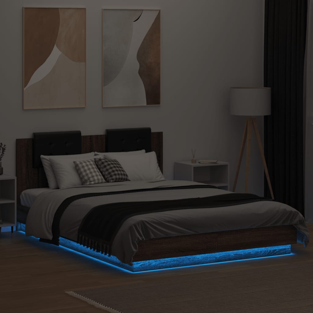 vidaXL Bedframe met hoofdbord en LED bruin eikenkleurig 140x200 cm