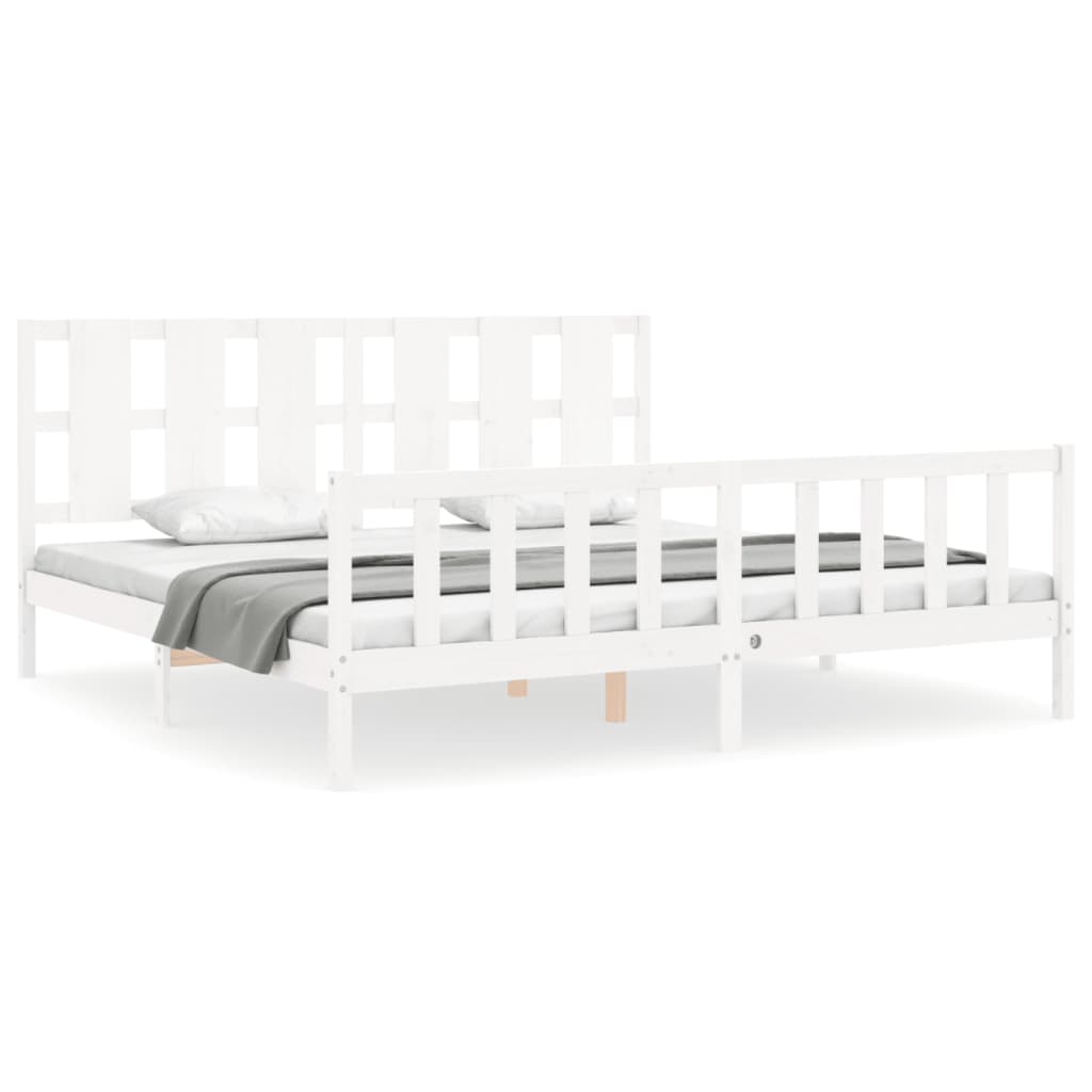 vidaXL Bedframe met hoofdbord massief hout wit 180x200 cm