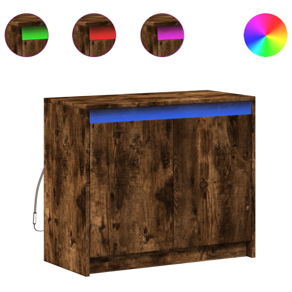 vidaXL Dressoir met LED 72x34x61 cm bewerkt hout gerookt eikenkleurig