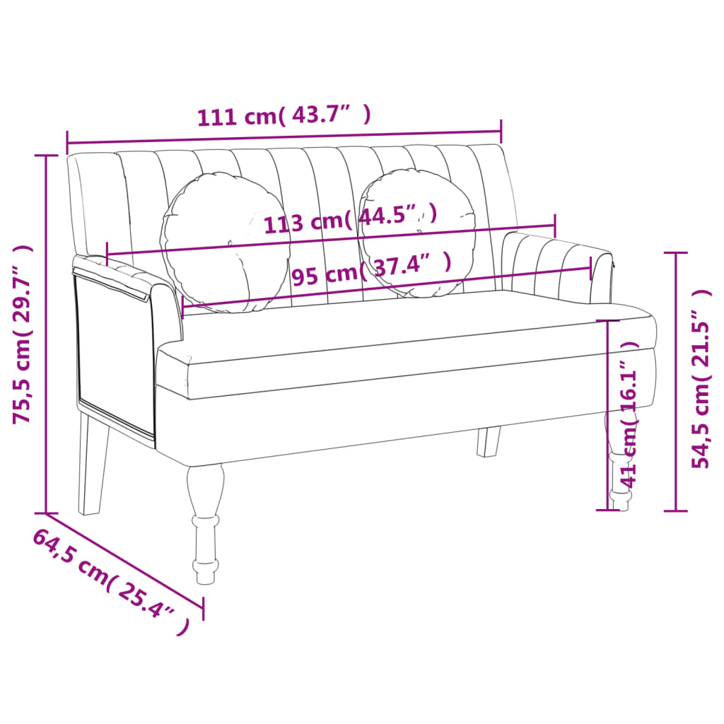 vidaXL Bankje met kussens 113x64,5x75,5 cm stof donkergrijs