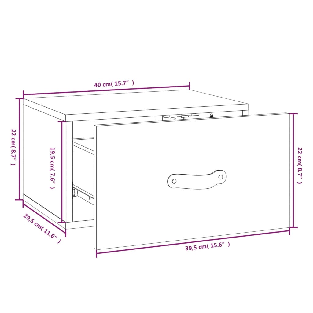 vidaXL Nachtkastjes 2 st wandgemonteerd 40x29,5x22 cm