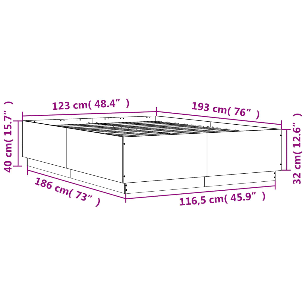 vidaXL Bedframe met LED-verlichting sonoma eikenkleurig 120x190 cm