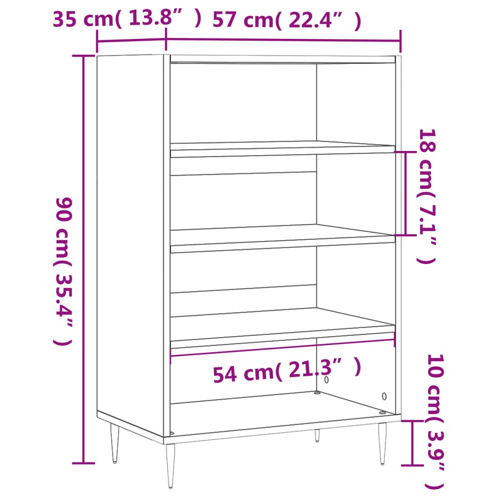 vidaXL Hoge kast 57x35x90 cm bewerkt hout wit