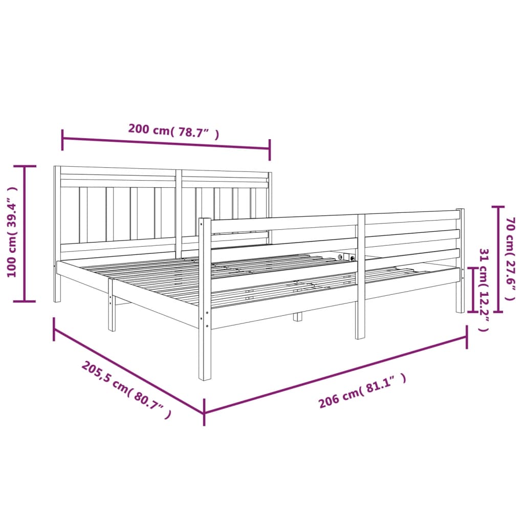 vidaXL Bedframe massief hout grijs 200x200 cm