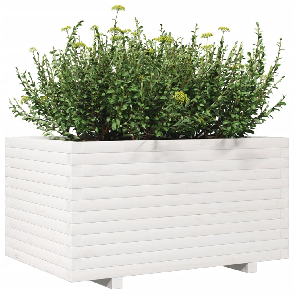 vidaXL Plantenbak 90x60x49,5 cm massief grenenhout wit