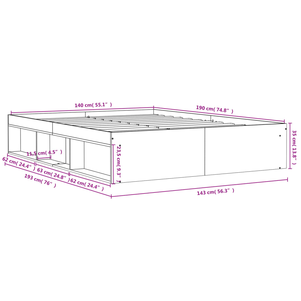 vidaXL Bedframe sonoma eikenkleurig 140x190 cm