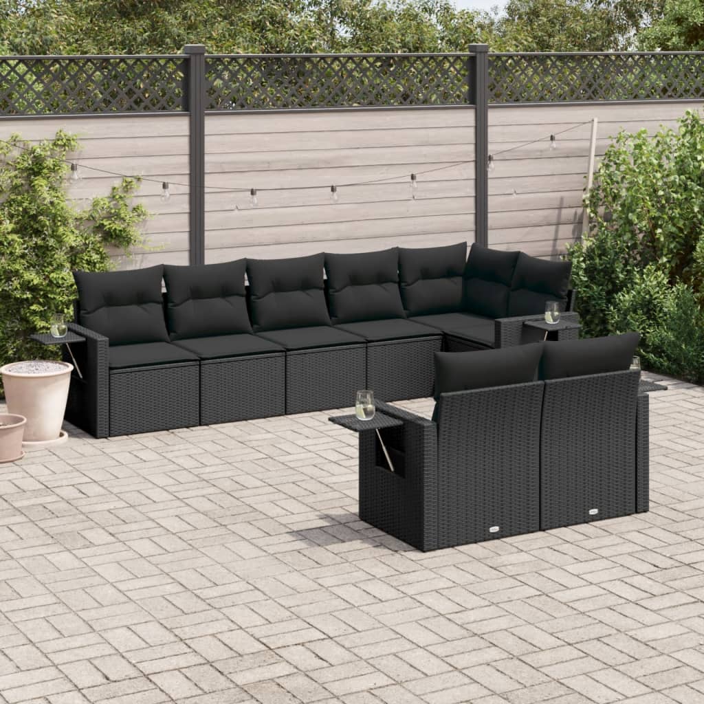 vidaXL 8-delige Loungeset met kussens poly rattan zwart