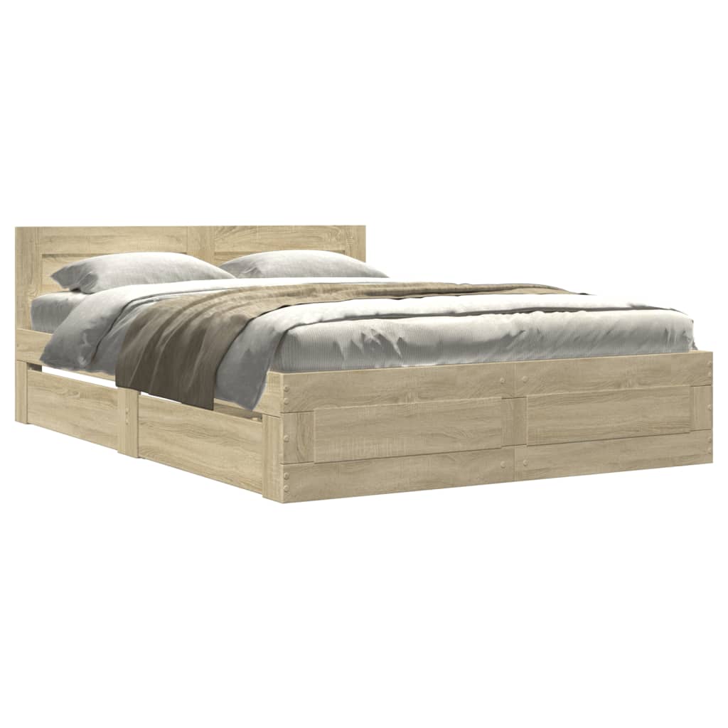 vidaXL Bedframe met hoofdeinde bewerkt hout sonoma eiken 140x200 cm