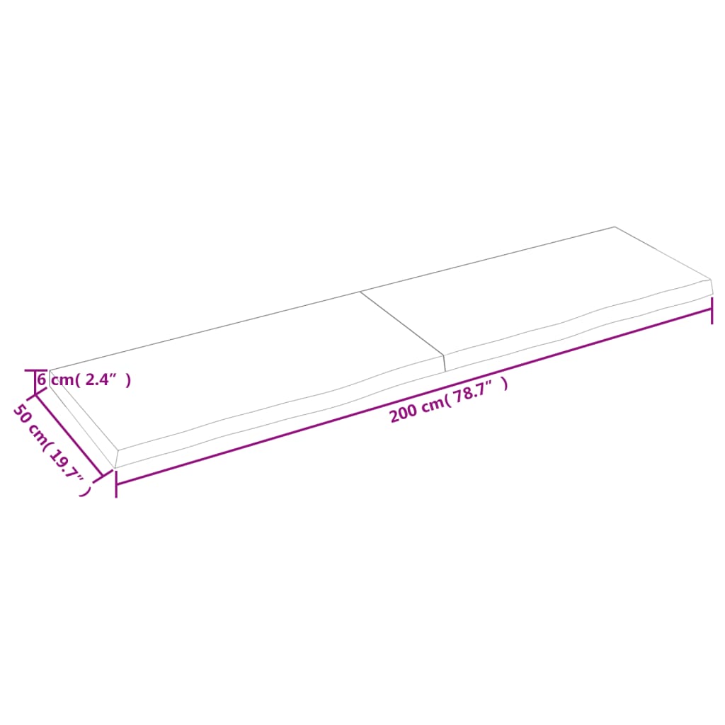 vidaXL Wastafelblad 200x50x(2-6) cm onbehandeld massief hout