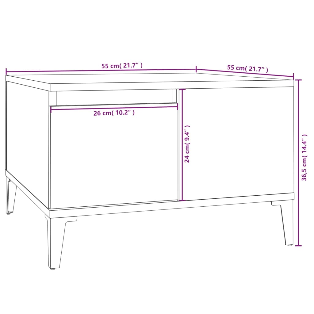 vidaXL Salontafel 55x55x36,5 cm bewerkt hout betongrijs