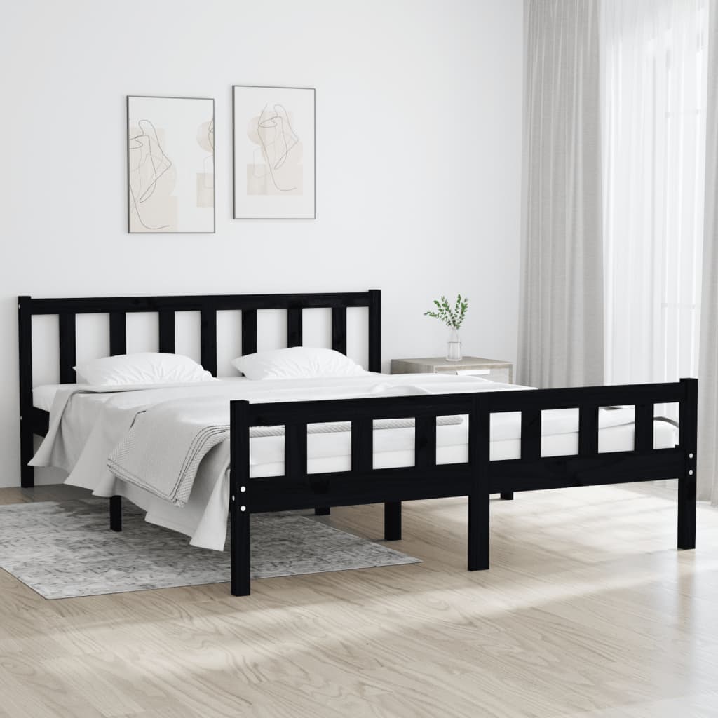 vidaXL Bedframe massief hout zwart 120x200 cm