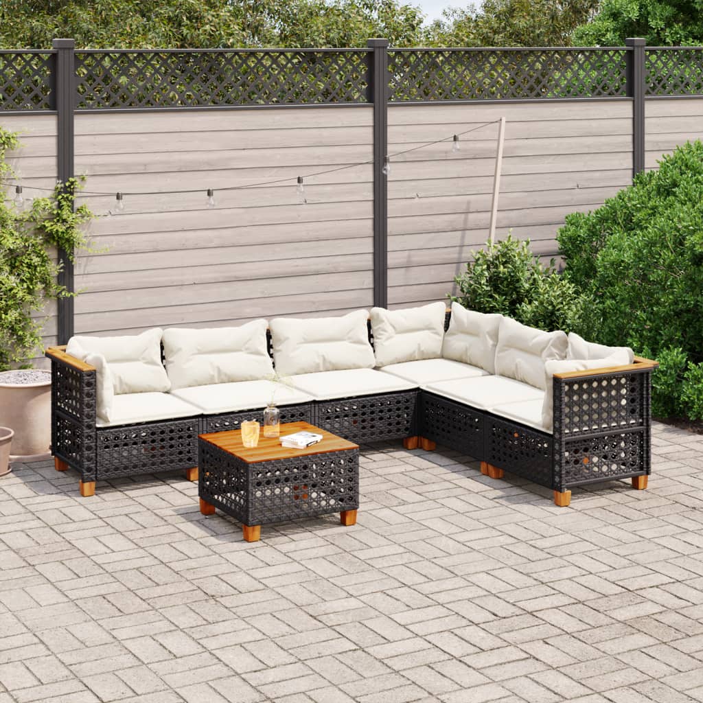 vidaXL 7-delige Loungeset met kussens poly rattan zwart