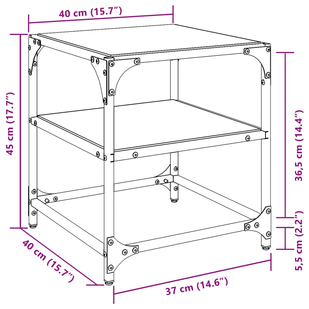 vidaXL Salontafels 2 st met zwart glazen blad 40x40x45 cm staal