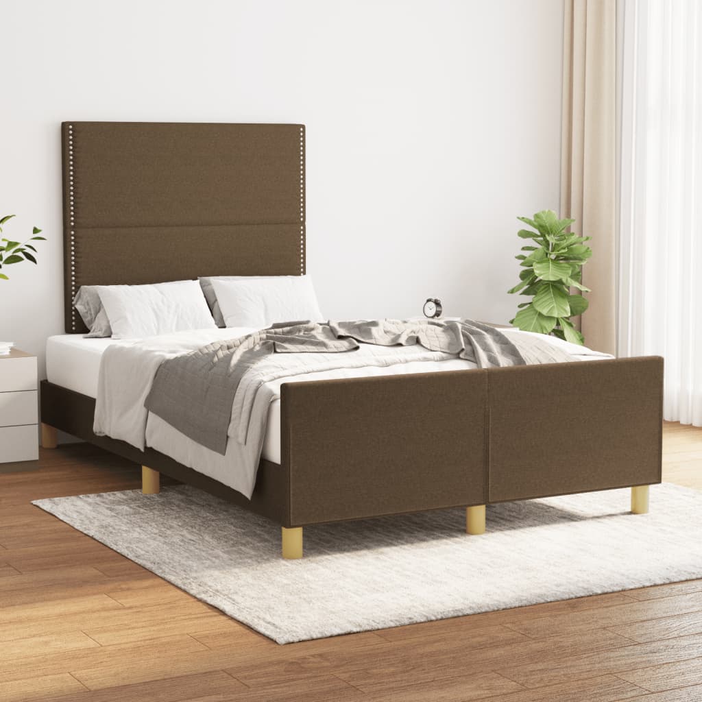 vidaXL Bedframe met hoofdbord stof donkerbruin 120x190 cm