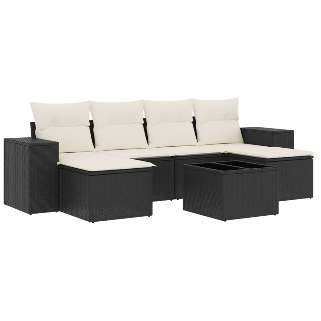 vidaXL 7-delige Loungeset met kussens poly rattan zwart