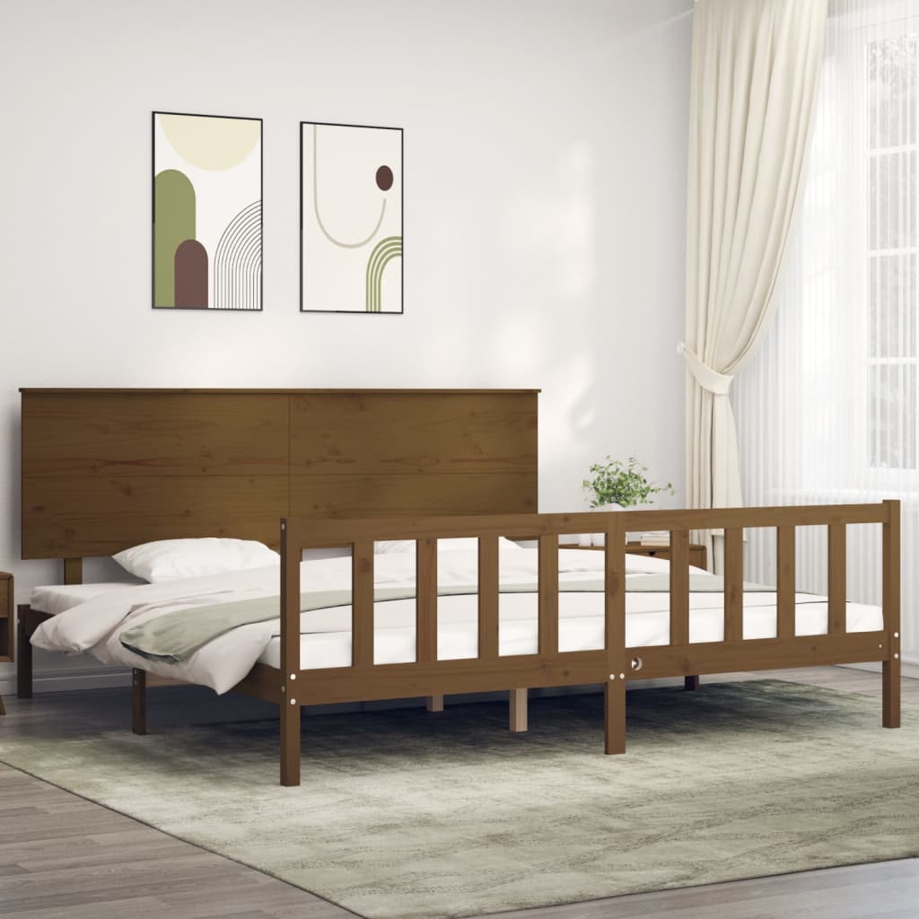 vidaXL Bedframe met hoofdbord massief hout honingbruin 200x200 cm