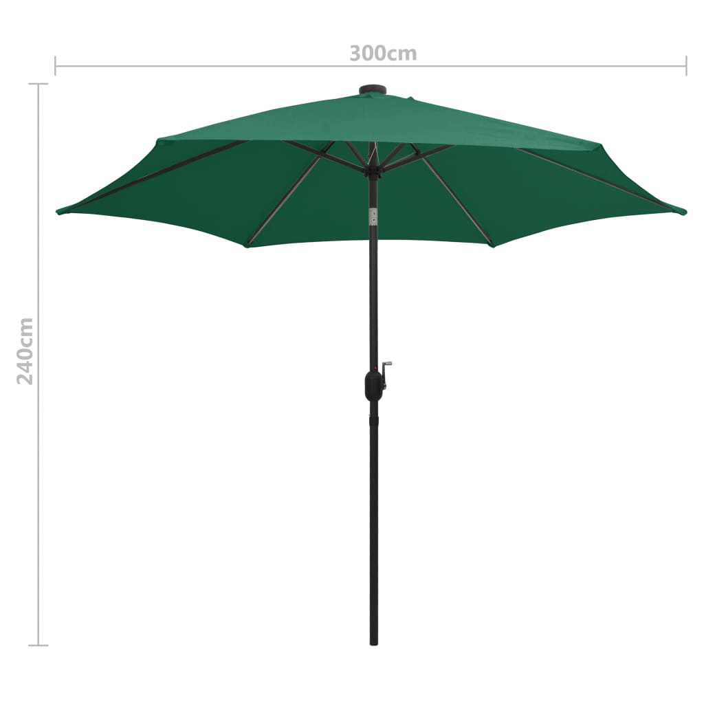 vidaXL Parasol met LED-verlichting en aluminium paal 300 cm groen