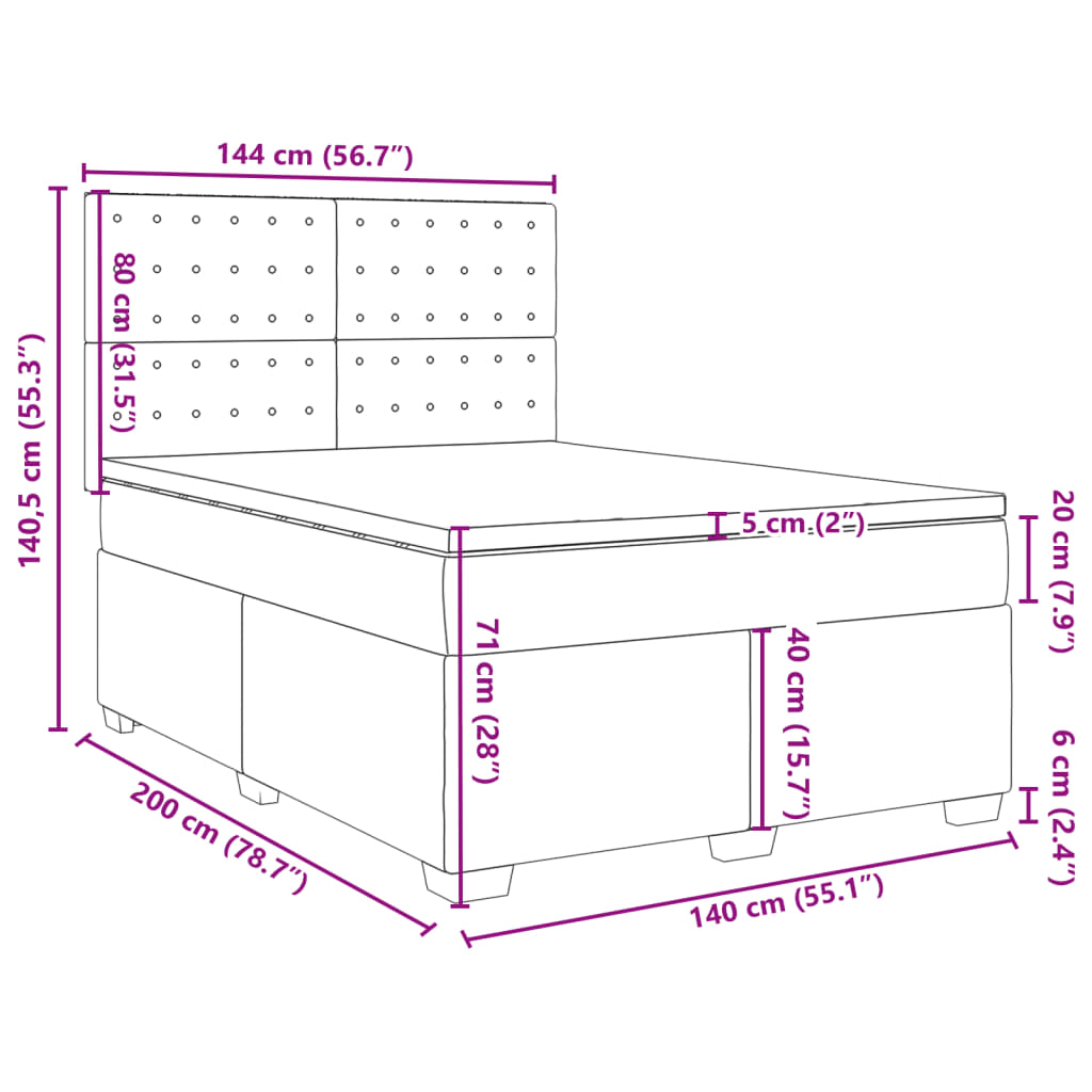 vidaXL Boxspring met matras fluweel roze 140x200 cm