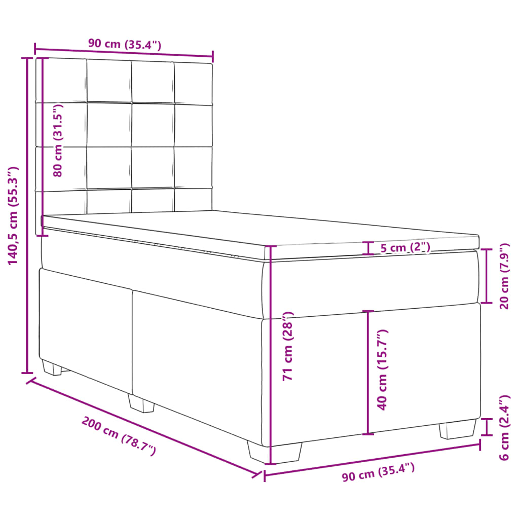 vidaXL Boxspring met matras fluweel lichtgrijs 90x200 cm