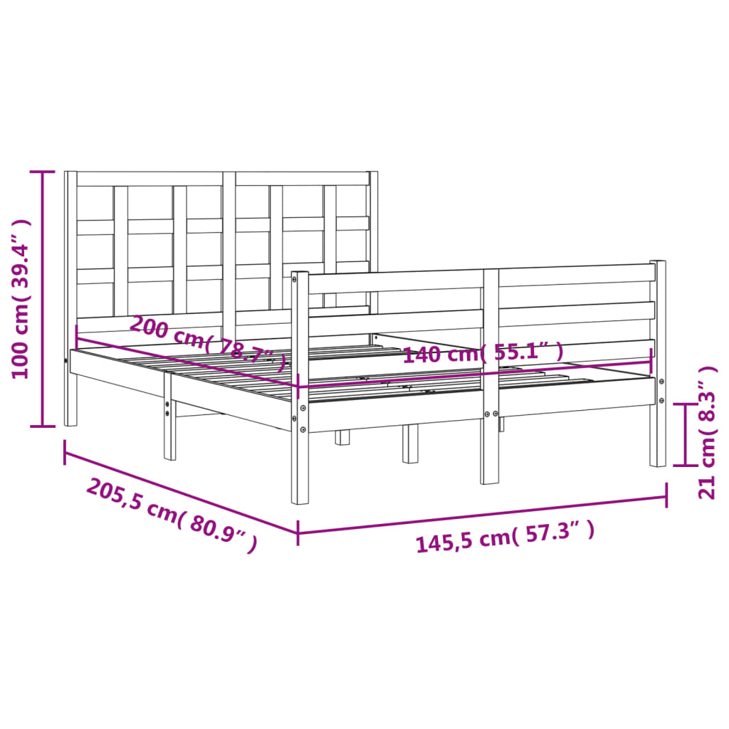 vidaXL Bedframe met hoofdbord massief hout 140x200 cm