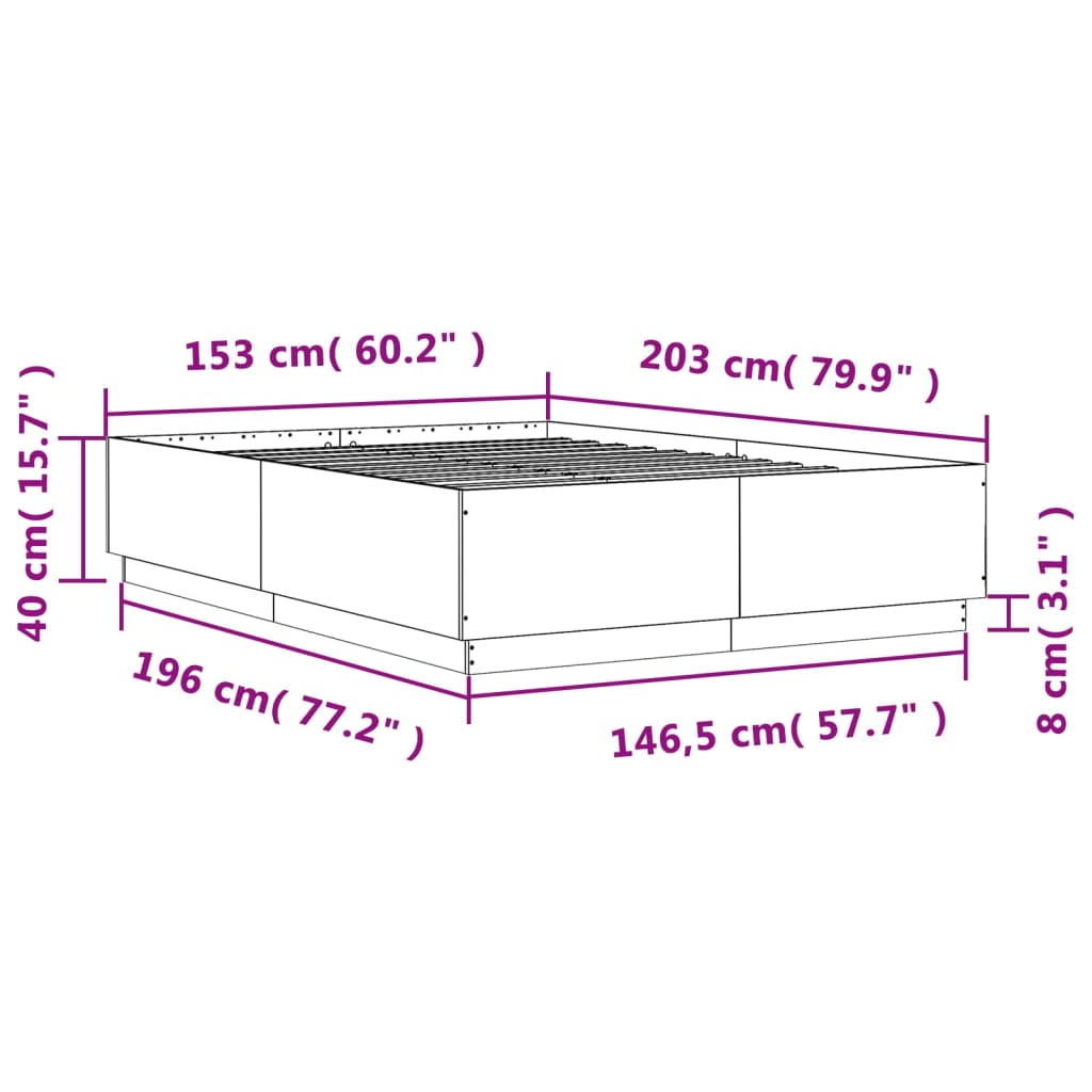 vidaXL Bedframe met LED-verlichting grijs sonoma eiken 150x200 cm