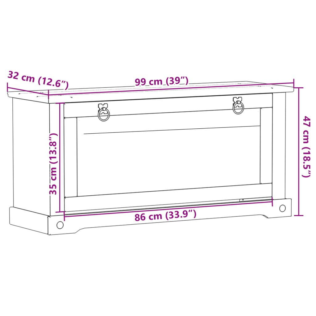 vidaXL Schoenenkast Corona 99x32x47 cm massief grenenhout