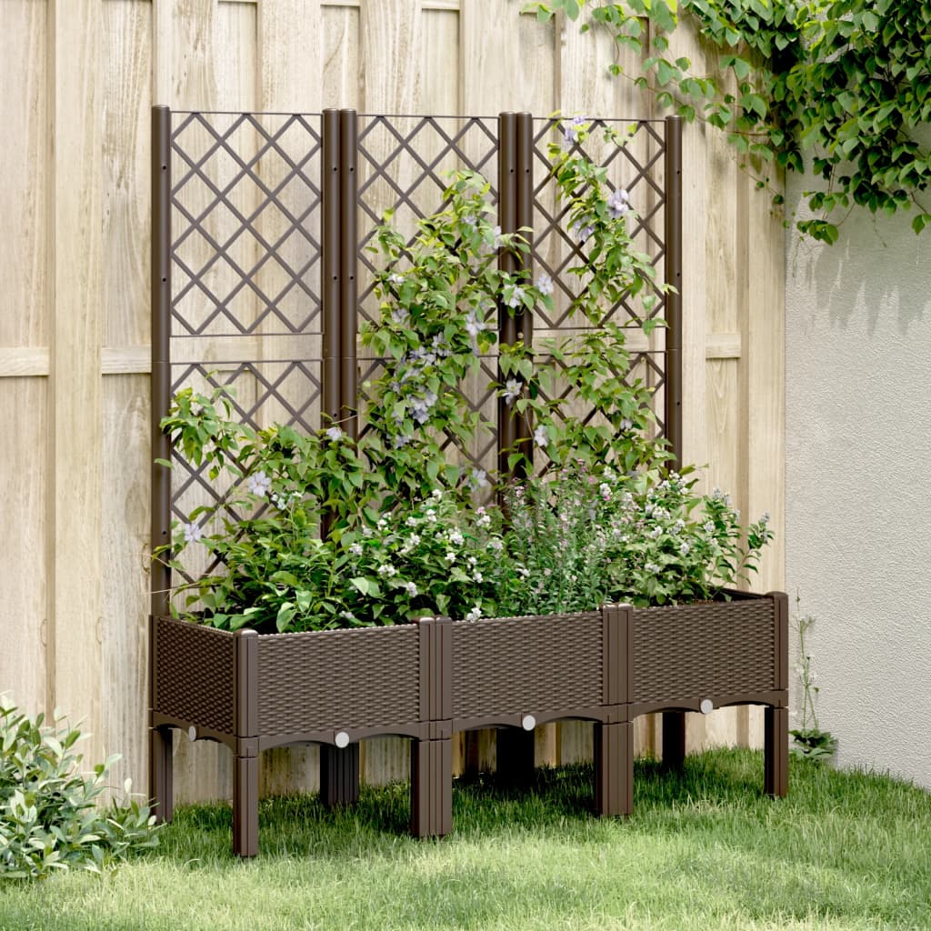 vidaXL Plantenbak met latwerk 120x40x142 cm polypropeen bruin