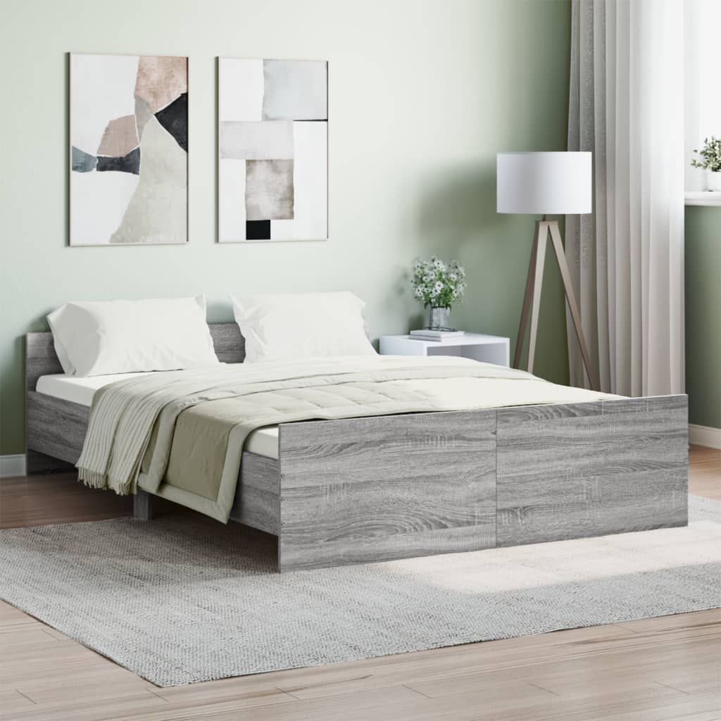 vidaXL Bedframe met hoofd- en voeteneinde grijs sonoma 140x190 cm