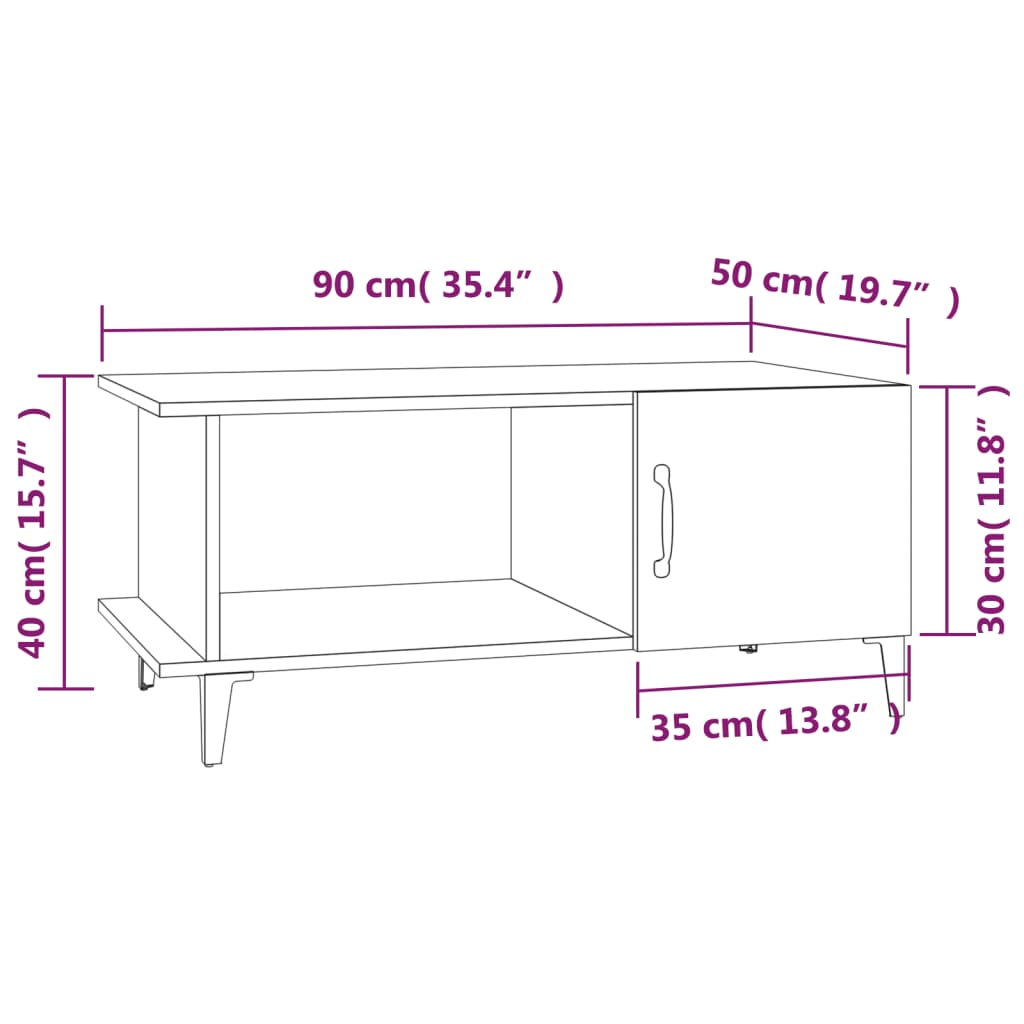 vidaXL Salontafel 90x50x40 cm bewerkt hout grijs sonoma eikenkleurig