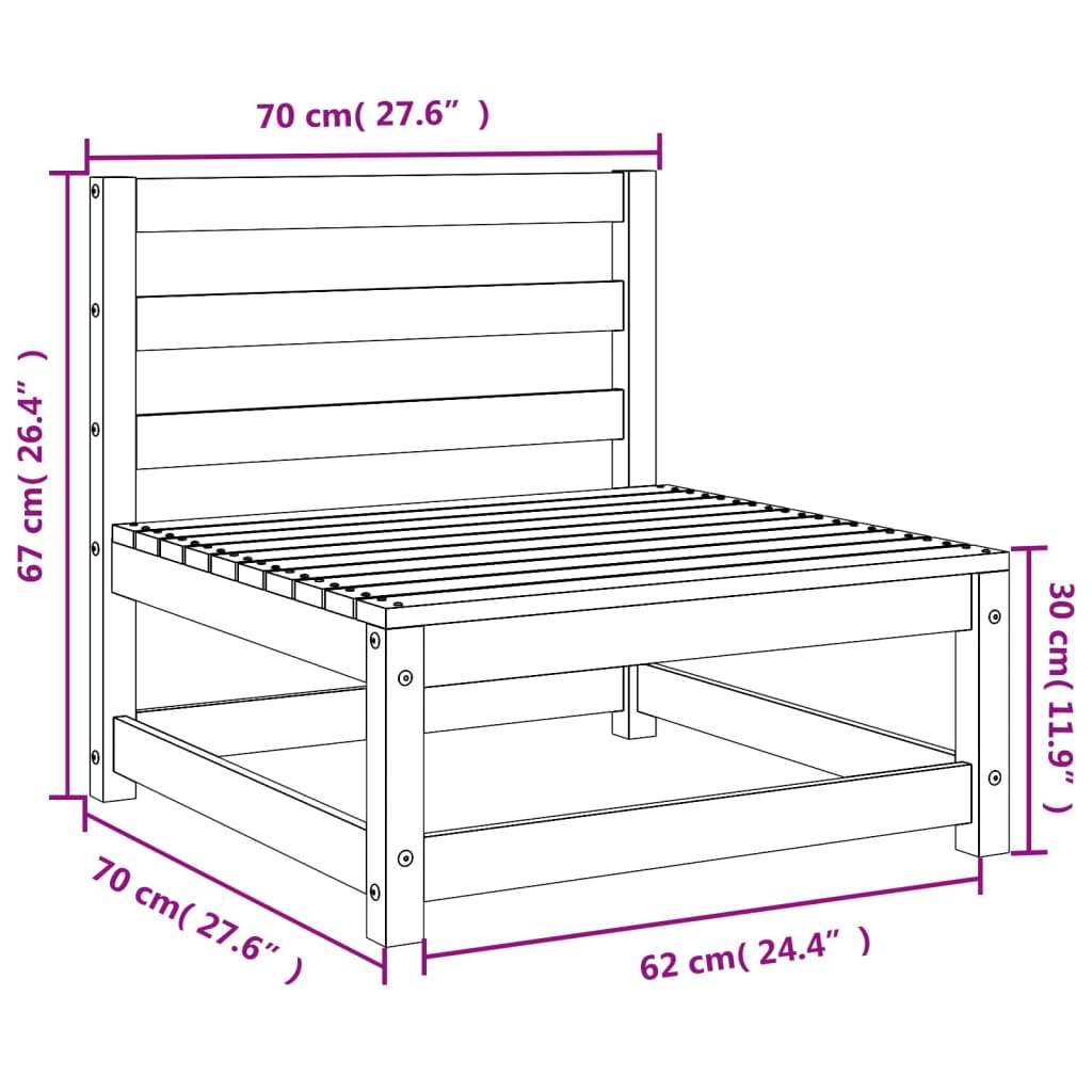 vidaXL Tuinbank zonder armleuningen 70x70x67 cm massief grenenhout wit