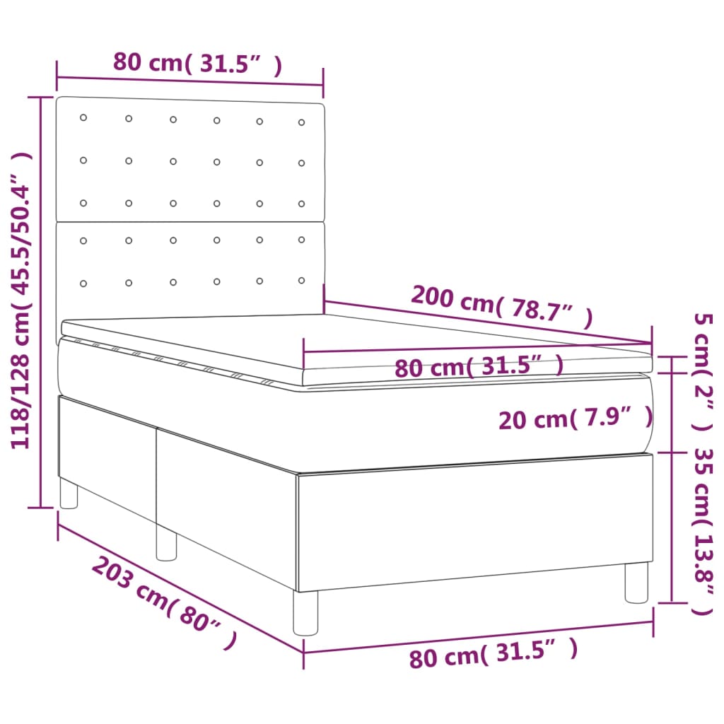 vidaXL Boxspring met matras kunstleer cappuccinokleurig 80x200 cm