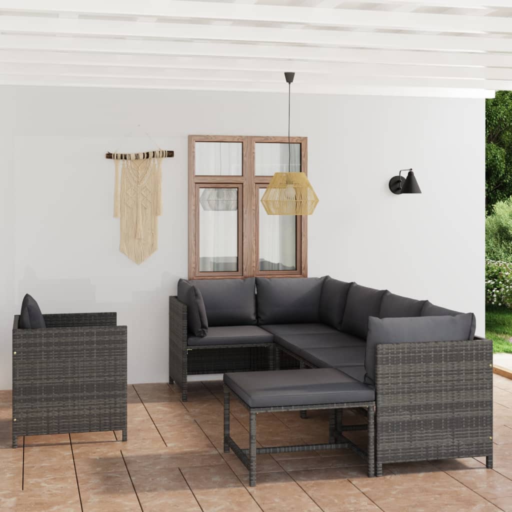 vidaXL 7-delige Loungeset met kussens poly rattan grijs