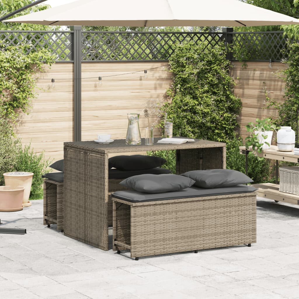 vidaXL 3-delige Tuinset met kussens poly rattan grijs