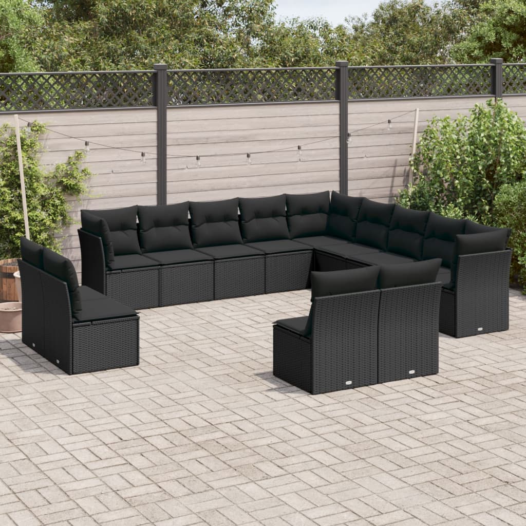 vidaXL 13-delige Loungeset met kussens poly rattan zwart