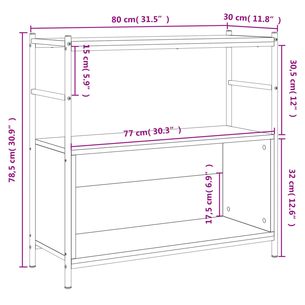 vidaXL Boekenrek 80x30x78,5 cm bewerkt hout en ijzer bruin eikenkleur