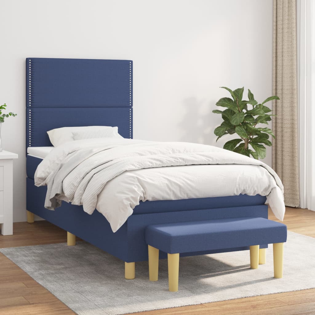 vidaXL Boxspring met matras stof blauw 90x190 cm