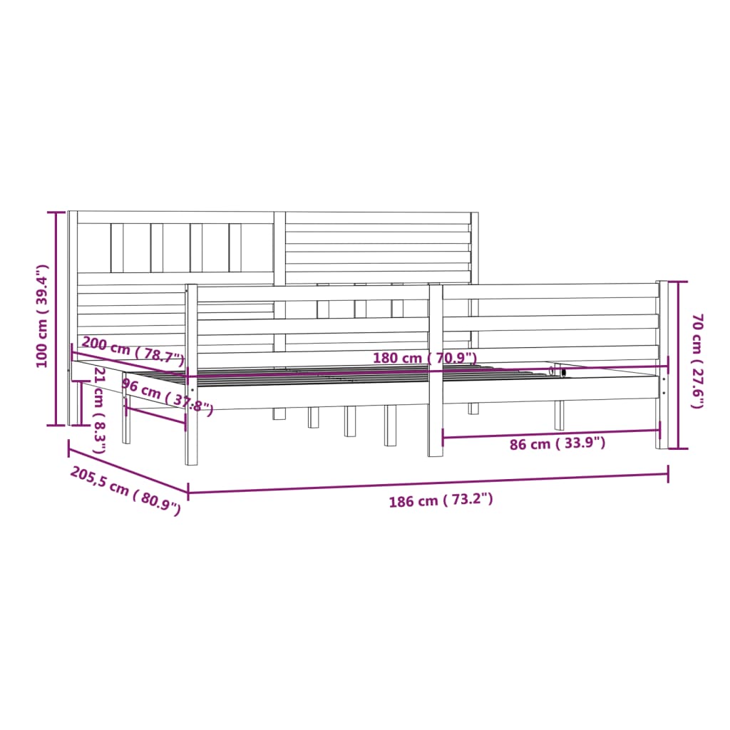 vidaXL Bedframe massief hout wit 180x200 cm