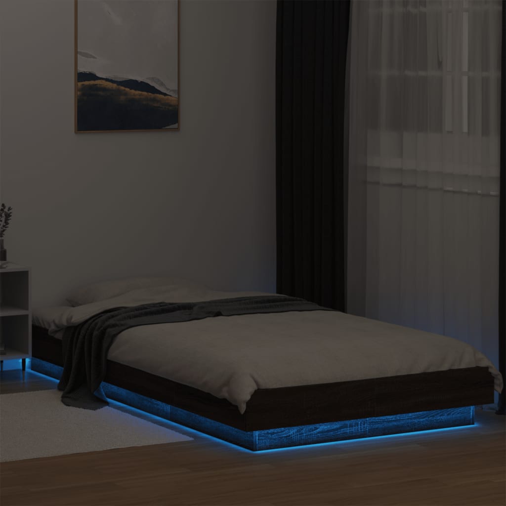 vidaXL Bedframe met LED-verlichting bruin eikenkleurig 75x190 cm