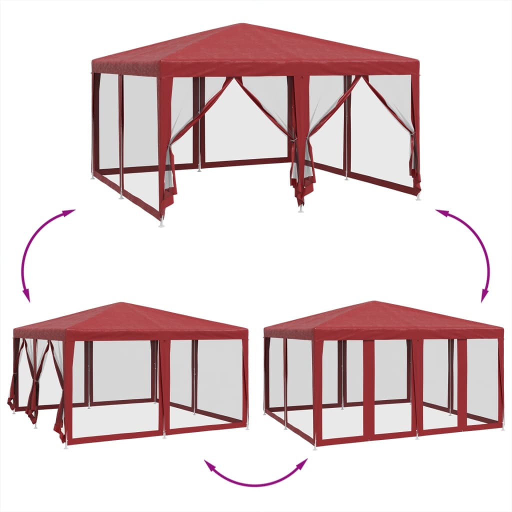 vidaXL Partytent met 8 mesh zijwanden 4x4 m HDPE rood