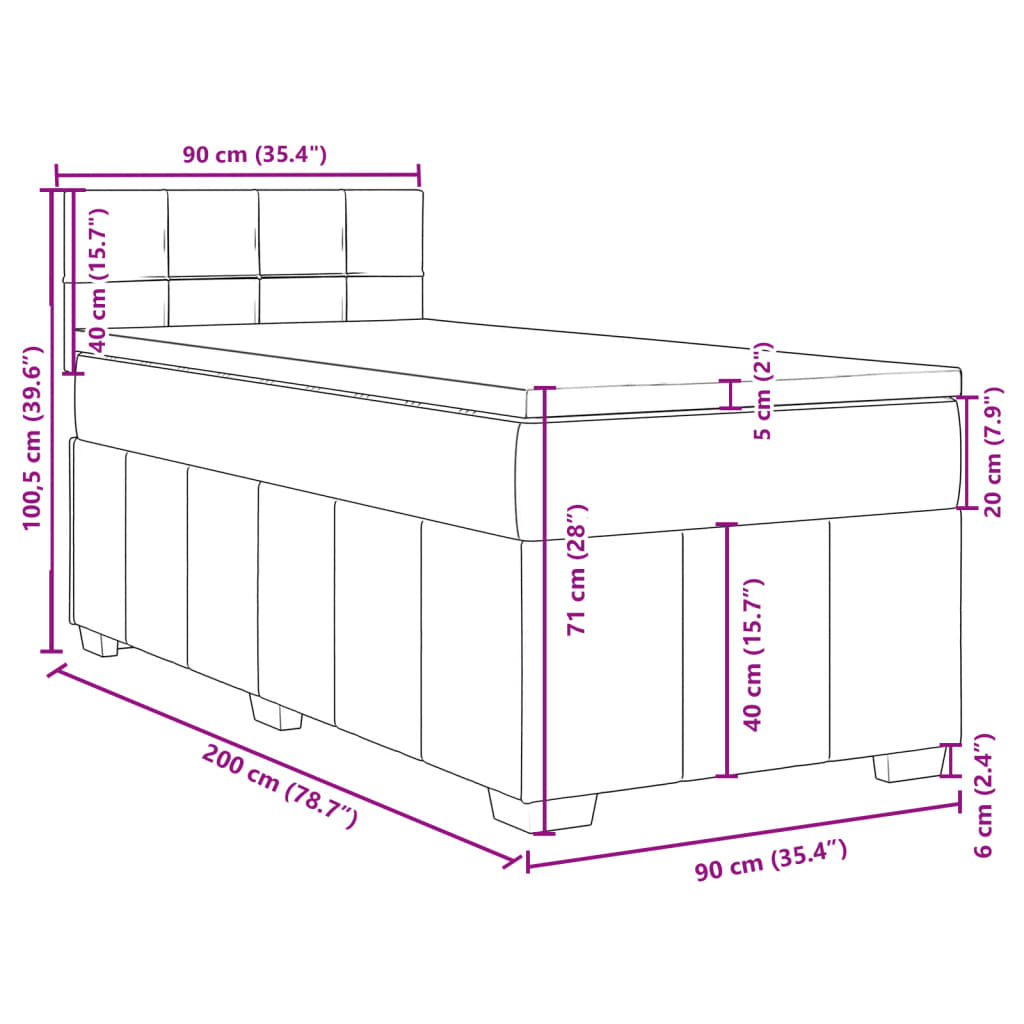 vidaXL Boxspring met matras stof lichtgrijs 90x200 cm