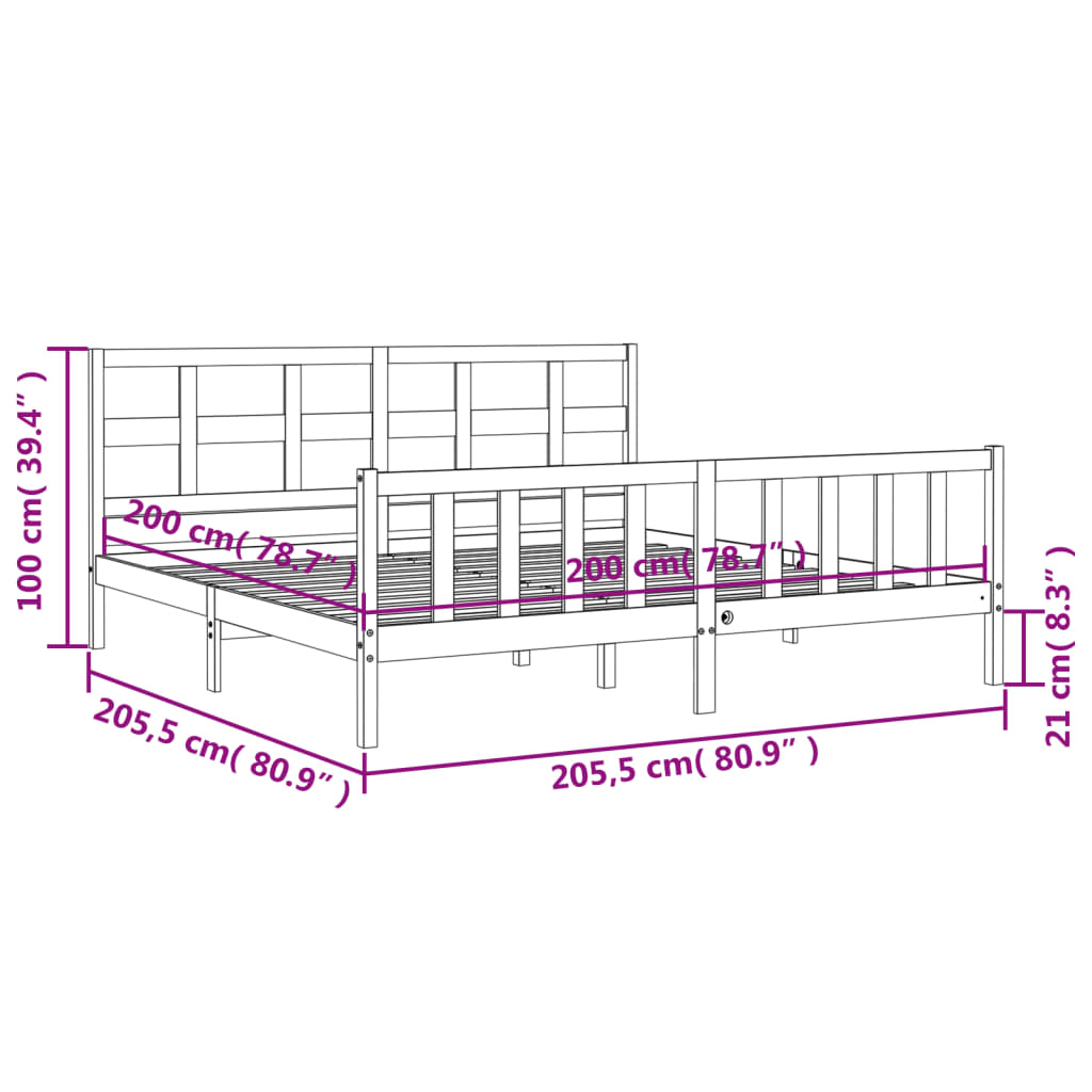 vidaXL Bedframe met hoofdbord massief hout wit 200x200 cm