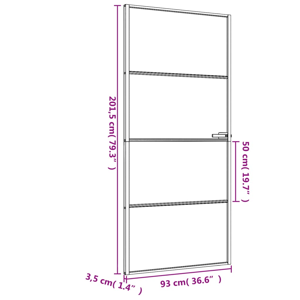 vidaXL Binnendeur smal 93x201,5 cm gehard glas en aluminium zwart