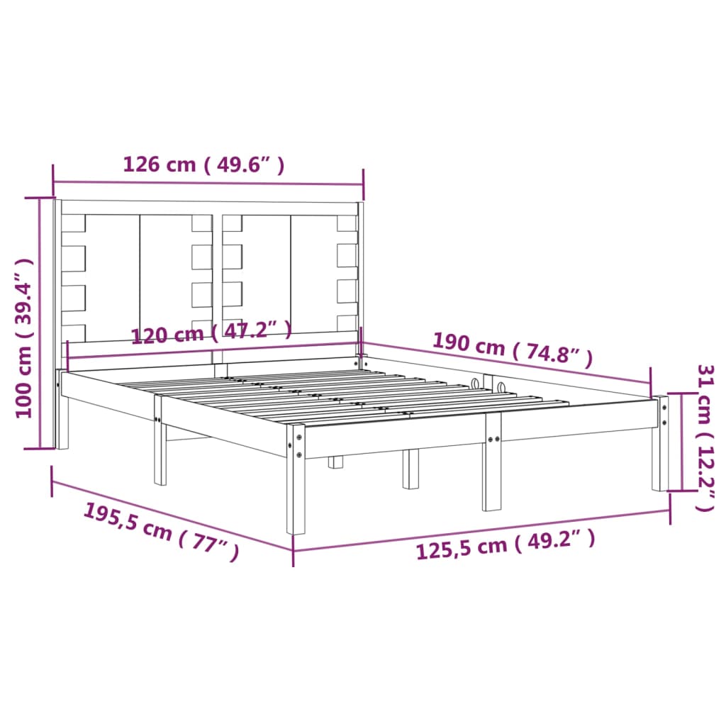 vidaXL Bedframe massief hout 120x190 cm