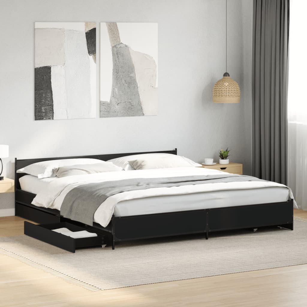 vidaXL Bedframe met lades bewerkt hout zwart 200x200 cm