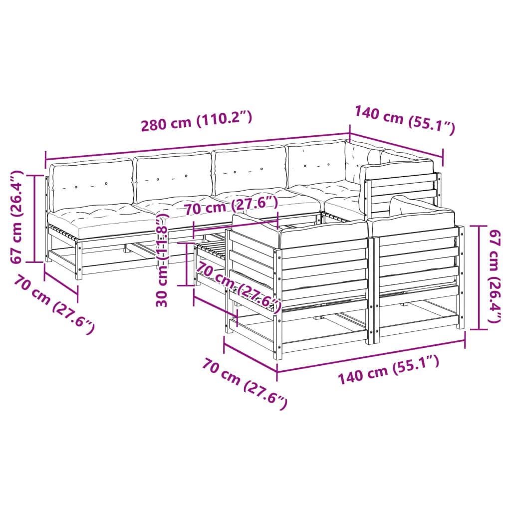 vidaXL 8-delige Loungeset met kussens massief douglas vurenhout