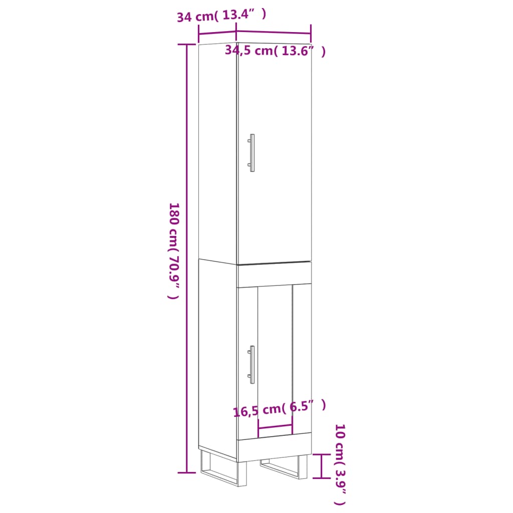 vidaXL Hoge kast 34,5x34x180 cm bewerkt hout wit