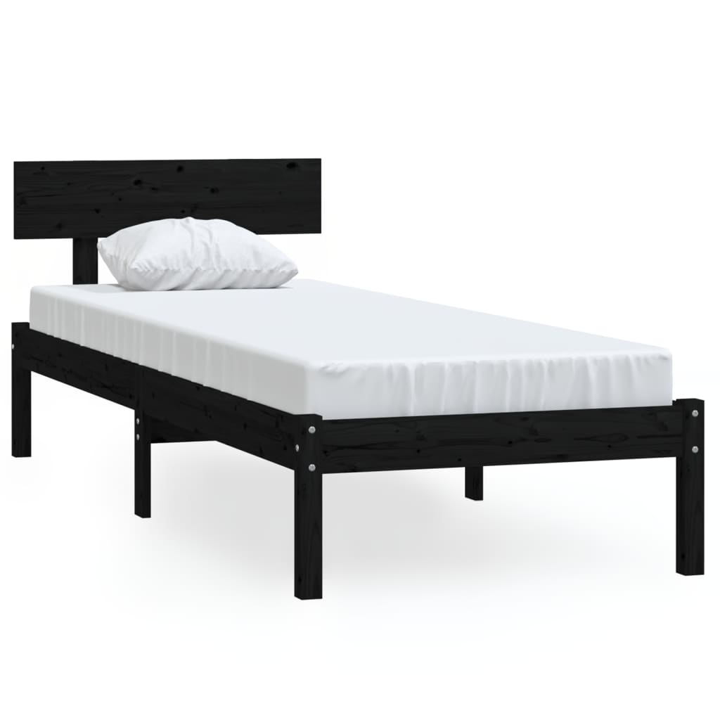 vidaXL Bedframe massief hout zwart 75x190 cm