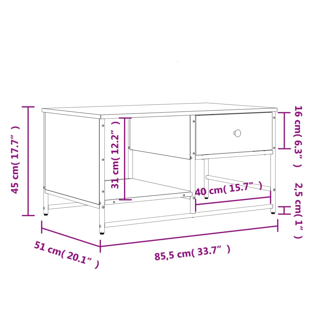 vidaXL Salontafel 85,5x51x45 cm bewerkt hout zwart